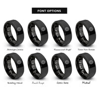 font options for inside engraving on black koch snowflake rings