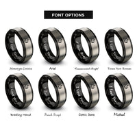 font options for inside engraving on black & grey lab technician rings