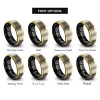 font options for inside engraving on black & gold & grey labrador retriever halo rings