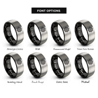 font options for inside engraving on black & grey labyrinth mandala rings