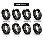 font options for inside engraving on black & silver labyrinth mandala rings