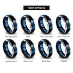 font options for inside engraving on blue & silver labyrinth path spiral rings