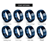 font options for inside engraving on blue labyrinth path spiral rings