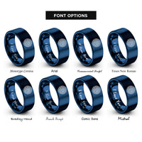 font options for inside engraving on blue labyrinth path spiral rings