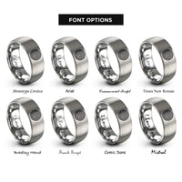 font options for inside engraving on gray labyrinth path spiral rings