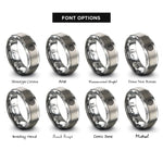font options for inside engraving on grey labyrinth path spiral rings
