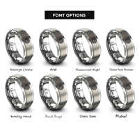 font options for inside engraving on grey labyrinth path spiral rings