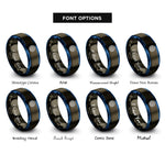 font options for inside engraving on gunmetal & blue labyrinth path spiral rings