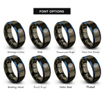 font options for inside engraving on gunmetal & blue labyrinth path spiral rings