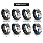 font options for inside engraving on black & blue & silver lacrosse attacker shot rings