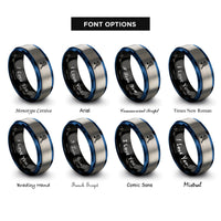 font options for inside engraving on black & blue & gray lacrosse ball stick rings