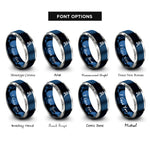 font options for inside engraving on blue & grey lacrosse ball stick rings
