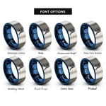 font options for inside engraving on blue & silver lacrosse ball stick rings
