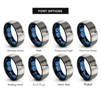 font options for inside engraving on black & blue & grey lacrosse goal stick rings