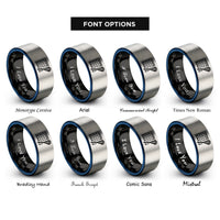font options for inside engraving on black & blue & grey lacrosse goal stick rings