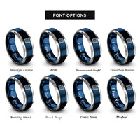 font options for inside engraving on blue & grey lacrosse goal stick rings