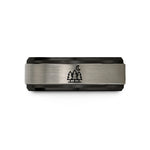 birthday presents for her – black & blue & silver tungsten tree line moon wedding band