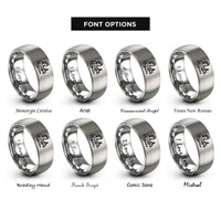 font options for inside engraving on silver lady justice silhouette rings