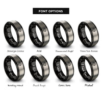 font options for inside engraving on black & grey lake mountains reflection rings