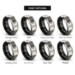 font options for inside engraving on black & grey lake mountains reflection rings