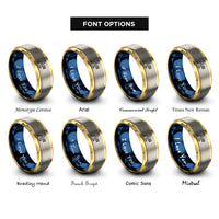 font options for inside engraving on gold & blue & grey lambda sign rings