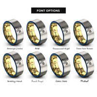 font options for inside engraving on gold & blue & grey lambda sign rings