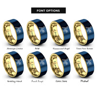 font options for inside engraving on gold & blue lambda sign rings
