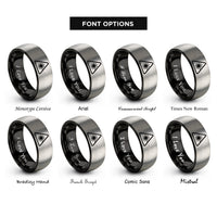 font options for inside engraving on black & gray laser warning symbol rings