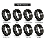 font options for inside engraving on black laser warning symbol rings