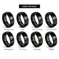 font options for inside engraving on black laser warning symbol rings