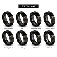 font options for inside engraving on black laser warning symbol rings