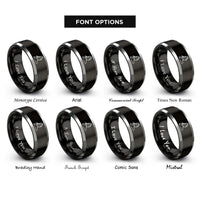 font options for inside engraving on black & grey lash artist tweezers rings