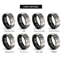font options for inside engraving on black & grey latin cross rings