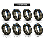 font options for inside engraving on gunmetal & blue latitude lines circle rings