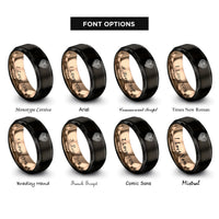 font options for inside engraving on black & rose gold latte art heart rings