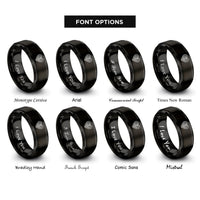 font options for inside engraving on black latte art heart rings