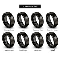 font options for inside engraving on black latte art heart rings