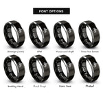 font options for inside engraving on black & gray latte art rosetta rings