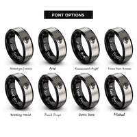 font options for inside engraving on black & silver latte art rosetta rings