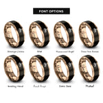 font options for inside engraving on black & rose gold latte art rosetta rings