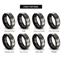 font options for inside engraving on black & silver latte art tulip rings