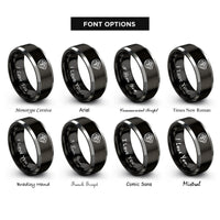 font options for inside engraving on black & grey latte art tulip rings