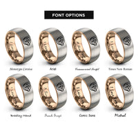font options for inside engraving on rose gold & grey latte art tulip rings