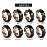 font options for inside engraving on black & rose gold lattice pie rings