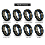 font options for inside engraving on gunmetal & blue launch rocket rings