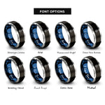 font options for inside engraving on black & blue & gray launch vehicle rings