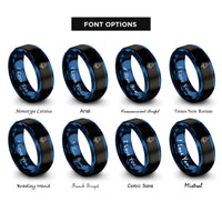 font options for inside engraving on black & blue launch vehicle rings