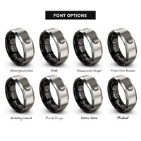 font options for inside engraving on black & silver laurel branch rings