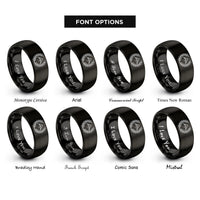 font options for inside engraving on black laurel wreath rings