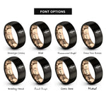 font options for inside engraving on black & rose gold lavender rings